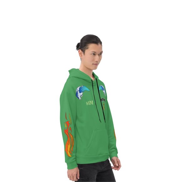 PokeGang Unisex Green Long Sleeve Side Kangaroo Pocket Pullover Fleece Hoodie - Picture 7 of 8